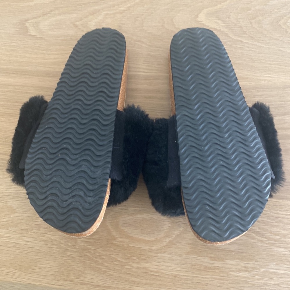 Fireside By Dearforms Fuzzy Slides Black - image 2